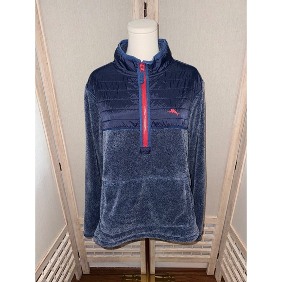 Tommy Bahama Mens Quarter Zip Pullover Sweater Fleece Quilted Blue Size Large - Picture 1 of 8